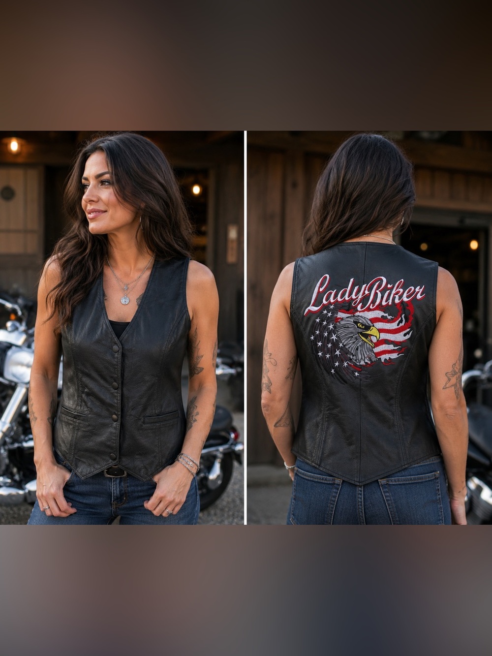 U.S.A Leather Women’s Medium Genuine Leather Biker Vest Eagle American Flag